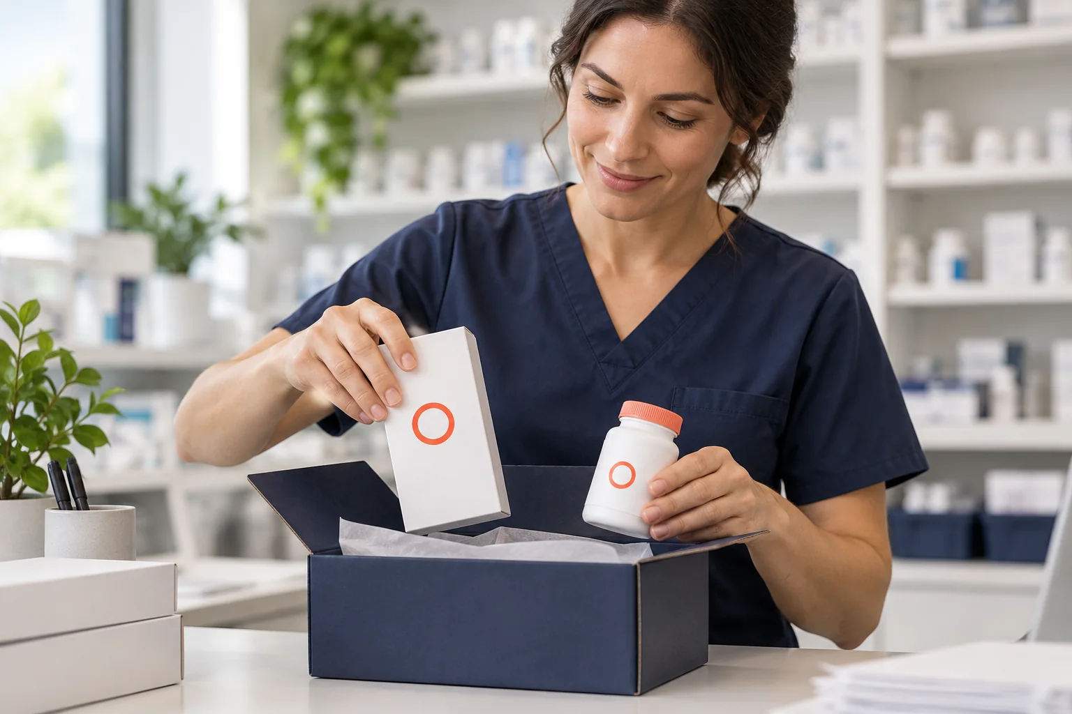 A pharmacy team member preparing an order
